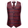 Men's Vests Hi-Tie Christma Men Silk Vest Red Blue Black Tie Business Dress Slim Sleeveless Jacket 4PC Hanky Cufflink Paisley Suit Waistcoat