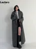 Mulheres misturas Lautaro outono inverno roupas oversized longo casual quente casaco cinza maxi fofo casaco de lã 231012