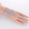 Slave Silber Hand Kristall Kette Ring Braut Armband Armreif Strass Hand Dekoration Hochzeit Manschette befestigt Ring Set Gold259O