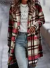 Women's Wool Blend's Coat 2023 in British Style Woman Clothing Imitation Borsted Plaid Mid Lengthy thick Pocket Lapel Loose Coats 231012