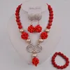 Necklace Earrings Set Latest Red Nigerian Coral Beads African Jewelry Bridal Wedding 12-F-02