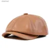 Bérets LA SPEZIA casquette de gavroche en cuir véritable hommes chapeau octogonal de haute qualité automne hiver béret véritable peau de vache casquette plate L231106