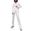 Women's Two Piece Pants Women Pure Cotton 2 Pieces V Neck Single Breasted Wide Leg Trouser Suits Drop Sleeves Set Woman Loungewear