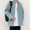 Camisas casuais masculinas mens denim camisa moda harajuku manga longa tops primavera outono vintage baggy jaqueta tendência streetwear oversized roupas masculinas 231012