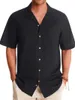 Camisas casuais masculinas verão britânico homens algodão solto de manga curta moda urbana lapela cor sólida top preto cáqui diário