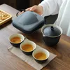Zestawy herbaciarni Przenośna pokrywka z zestawem herbaty podróżną miska na zewnątrz kubek ceramiczny jeden garnek i trzy filiżanki