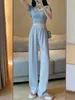 Frauen Hosen Eis Seide Satin Frauen Mode 2023 Casual Hohe Taille Breite Bein Hosen Dünne Sommer Bodenlangen Weiblichen Hosen