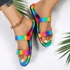 Large Rainbow Flat Bottom Slippers Womens Casual Versatile Beach Shoe for woman pinkycolor Candy Color Sandals slide slider slides slingbacks for good price 35-42