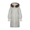 Women's Trench Coats Winter Large Fur Collar Hooded Long Coat For Women Loose Thicken Warm Down Cotton Jacket Padded Outwear Oversized