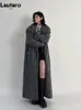 Mulheres misturas Lautaro outono inverno roupas oversized longo casual quente casaco cinza maxi fofo casaco de lã 231012
