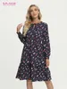 Urban Sexy Dresses S.Flavor Women's Printing Casual Dress Elegant Long Sleeve O-Neck A-Line Midi Dresses For Female Working Clothes 231012