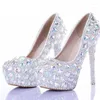 Jurk Schoenen Mooie Bruiloft Sprankelende Strass Handwerk Bruids AB Kristal Diamant Dunne Hak Avond Prom Party Dames Pompen