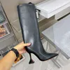 Amina muaddi Begum stiletto heels tall boots Rhinestone Pointed leather Tassel Boots Knee-high boot luxury designers shoe for women factory footwear Sizes 35-42