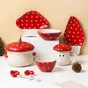 Kubki kreskówki ceramiczny kubek uroczy ręcznie malowany grzybowe zastawa stołowa czerwona miska łyżka spersonalizowane naczynia stołowe kuchenne 231013