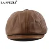 La Spezia Khaki Men's Newsboyギャップ本物の牛皮の革張りの八角形のキャップオスベレー秋冬の男性ヴィンテージアヒルの帽子20290Z