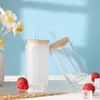 350 ml / 500 ml sublimatie glazen beker kan met bamboe deksel ijskoffie glas helder of mat Mason Jar beker sapfles voor zomerfeest glazen beker met deksel en rietje