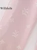 Calças femininas s willshela mulheres moda rosa bordado frontal zíper perna larga vintage cintura alta comprimento total feminino chique senhora calças 231012