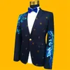 Abiti da uomo Slim Personalità della moda Paillette di lana Blu Abito formale Disegni da uomo Masculino Homme Costumi di scena Cantanti Blazer