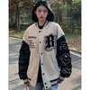 Women's Down Parkas broderi Bomber Jacket Män kvinnor Flocking Hip Hop Loose Patchwork Coat Unisex High Street Varsity Baseball Outwear 2023 231013