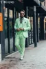 Trajes de hombre verde menta completo para hombres 3 piezas solapa en pico solo Breated fiesta de viaje traje informal traje Homme chaqueta chaleco pantalón