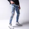 Men's Jeans Ripped Pencil Pants Men Skinny Denim Biker Side Striped Destroyed Hole Hip Hop Slim Fit Man Scratched Jean Hombre243E