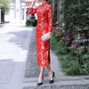 Ubranie etniczne przyjazna skóra sukienka Cheongsam Elegancka Chińska Klasyczna damska rozcięcie na wesele wieczór