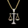 Collana con pendente in scala di bilancia con zirconi ghiacciati, in argento, oro, rame, materiale, collana hip hop da uomo catena233U