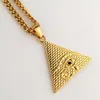 Designer de aço inoxidável colares gelado forma triângulo dourado pingente corrente fortuna charme hip hop colar para men334u