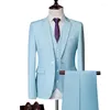 Costumes pour hommes (veste gilet pantalon) hommes de haute qualité mariage d'affaires 3 pièces costume une boucle couleur unie robe ensemble marié smokings