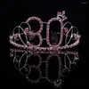 ヘアクリップファッションラインストーンクラウンバースデーパーティーピンクの豪華な王冠を支持する
