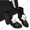 Womens Ankle Boots Designer Grosgrain Chunky Heels 7cm Camellia Flower med dragkedjor quiltad texturstövel Retro Svart vit fritidsko äkta läder Sued Snow Boot
