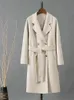 Женское полушерстяное верхнее пальто, шерстяное пальто, двустороннее женское осенне-зимнее утепленное ольстерское пальто с длинными рукавами, модная однотонная элегантная куртка выше колена 231013