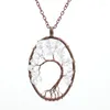 Pendentif Colliers FYSL Argent Plaqué Fil Wrap Ovale Forme Clear Quartz Link Chaîne Collier Arbre De Vie Bijoux