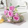 Decorative Flowers Bride Wedding Home Decoration Artifi Rose Pink Silk Bouquet Peony Artificial Flower 5 Big Head 4 Small Bud