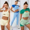 Actieve sets 2 stuks Naadloos Naakt Gevoel Yogaset Dames Sportkleding Gym training Hollow Out Top Kleding Fitnesspakken Hoge taille Legging Shorts