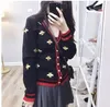 Women's fashion desinger knitwear classic sweaters cardigan female Embroidered bees knitted sweater black white sweaters for girls