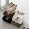 Women Socks 1 Pairs Cute Kawaii Bear Animal Print Stripe Cartoon Fashion For Girls Solid Color Soft