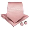 Mens Neckite Pink Solid Silk Wedding Tie For Men Fashion Bussiness Party Hanky Cufflinks Ring Tie Set DiBanGu Designer JZ02-71951220h