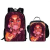 Sac à dos classique drôle mignon filles africaines impression 3D 3 pièces/ensemble sacs d'école pour élèves sac à dos pour ordinateur portable sac à déjeuner trousse à crayons