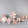 Teegeschirr-Sets, europäisches Kaffeekannen-Set mit Bone China-Keramik-Tasse, Teller, Nachmittagstee, Blumen-Geschenkbox, Haushaltswasser