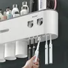 Portaspazzolino Adsorbimento magnetico Portaspazzolino invertito Doppio dispenser automatico per dentifricio a parete Accessori per il bagno 231013