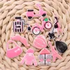 卸売100pcs PVCハンドバッグモーターサイクル自転車ドレス香水バッグ服の女性ビアードガーデンシューズチャームチャームブレスレットボタンのバックル装飾