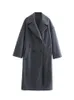 レディースウールブレンドの2023年冬の灰色の厚い模倣ウールコートとボタンルーズロングスリーブポケットエレガント10 231012