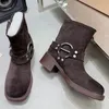 Quadratische Fersen Dicke Sohle Kurze Stiefel Frau Metall Gürtel Schnalle Stiefeletten Punk Schuhe Weiblichen Echten Leder Motorrad Stiefel Frauen