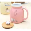 Muggar 450 ml Cartoon Ceramic Cat Cup with Cap and Spoon Coffee Milk Tea Breakfast Drinkware Novelty Gift 231013