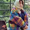 Damskie w dół parkas hdspq jagnięcy wełna guzika obrócona kurtka kołnierzyka kobiety jesienne zima koreańska koreańska futra płaszcza kobiet patchworka ciepła warstwowa warstwowa 231013