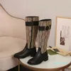 2023-Designer Shoes Women's Knee Boots Black Cowhide Ladies Block Heel Knee High Grip Sole Zip Riding Western Boots Shoes Heel height 4cm