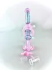 tuyaux en verre recycleur fumant narguilé à pipe avec des accents de lignes roses et blanches et poussière d'étoile bleue 14 mm magnifiquement conçu bienvenue à la commande avec bulle banger ensemble