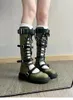 Sapatos de vestido Roman-Style Cross-Lace Recorte Long-Barrel Sandálias Muffin Heels com Peep Toe Belt Fastener para levantar Zipper Sexy Women's