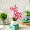 Fleurs décoratives orchidée papillon artificielle en Pot bonsaï avec Pot fausses plantes pour la maison chambre salon décoration cadeaux